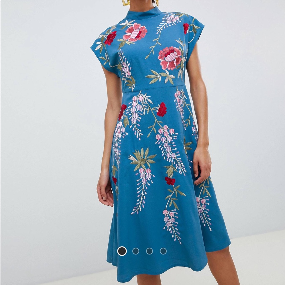 Embroidered floral ASOS midi dress size 14